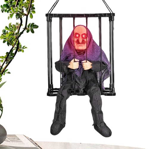 Halloween Gefangenen Käfig - Spooky animierte Dekoration, gruselige Soundpropie | Leichte aktivierte Horror -Käfig -Figur, bewegte Talking -Angst -Display, ideal für Haunted House Outdoor Halloween -S von Generic