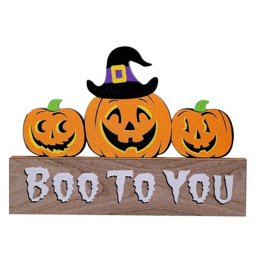 Halloween Holz Dekorationen - Rustikale Holzschilder Happy Halloween Farmhouse Tischdeko Geist Katze Handwerk Dekoration für Zuhause von Generic