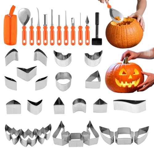 Halloween-Schnitzwerkzeuge | Halloween-Kürbisse mit - Deko-Zubehör 37-teilig mit Schablonen für Erwachsene und Kinder von Generic