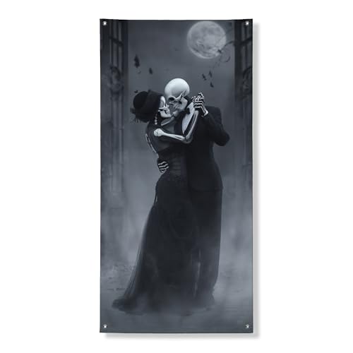 Halloween-Skelett-Türabdeckung, Banner, dekorativ, gruseliges Gothic-Paar, Haustürdekoration, für drinnen und draußen, Spukhintergrund, Festivalzubehör, 91,4 x 183,9 cm Halloween-Skelett-Türabdeckung, Banner, dekorativ, gruseliges Gothic-Paar, Haustürdekoration, für drinnen und draußen, Spukhintergrund, Festivalzubehör, 91,4 x 183,9 cm von Generic