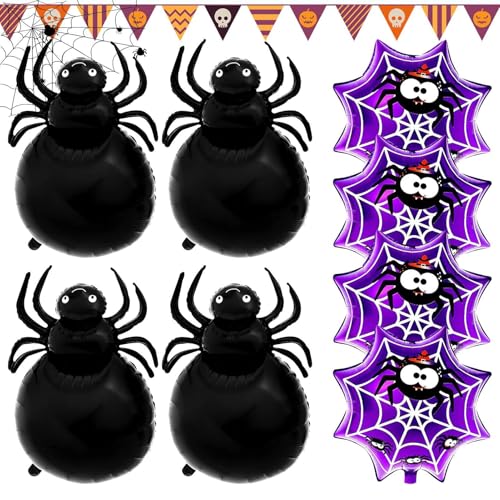 Halloween-Spinnen-Luftballons, Folienballon Spinne | Halloween-Luftballons Set Foil Spider Web,Halloween-Dekorationsset mit schwarzen Aluminiumballons für Deko von Generic