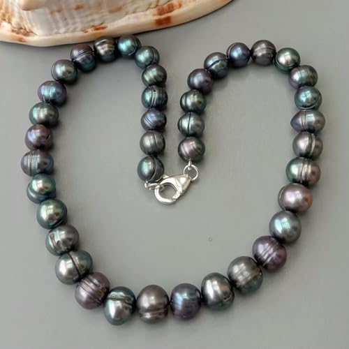 Halskette aus 10–11 mm großen Süßwasser-Zuchtperlen, Schwarze Kartoffelperlen, 43,2 cm, 925er Silberverschluss Halskette aus 10–11 mm großen Süßwasser-Zuchtperlen, Schwarze Kartoffelperlen, 43,2 cm, 925er Silberverschluss von Generic