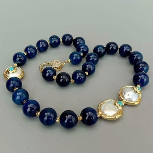 Halskette aus Zuchtperlen in Blau, galvanisiert, rund, glatt, 16 mm, 55,9 cm von Generic