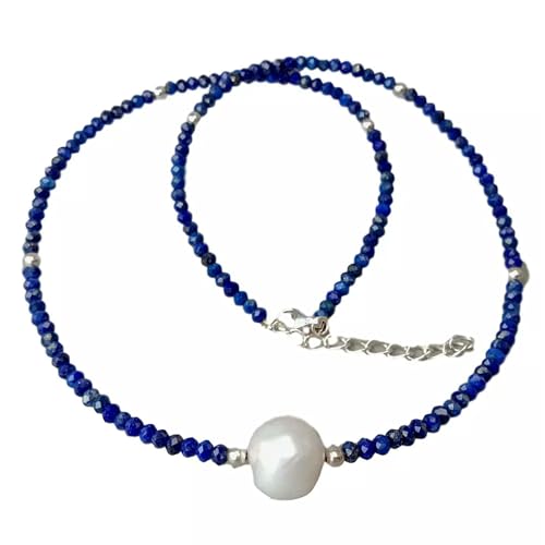Halskette mit natürlichen, blauen, weißen Lapislazuli-Zuchtperlen, 43,2 cm Halskette mit natürlichen, blauen, weißen Lapislazuli-Zuchtperlen, 43,2 cm von Generic