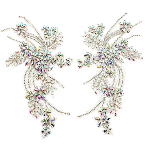 Handgefertigte Perlenspitzen-Applikation für Brautkleider, Blumendesign, Polyesterfaden, 26,9 x 16 cm, 2 Stück von Generic