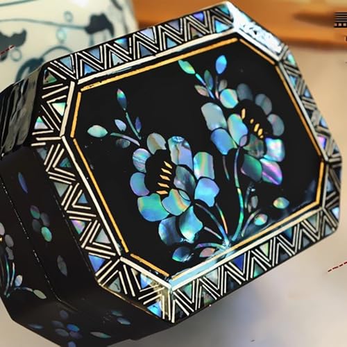 Handgefertigte Schmuckschatulle in Herzform aus Abalone-Muschel – traditionelle Perlmutt-Einlage, Lackierung (7 x 7 x 3,5 cm) – luxuriöse Geschenkbox für Ringe und Ohrringe (M) von Generic