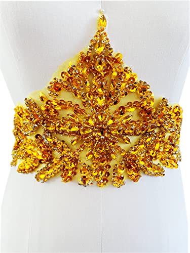 Handgefertigte Strasssteine, Spitzenapplikation, zum Aufnähen, Pailletten, Zubehör für Kleidung, Taillenbesatz (Gold) von Generic