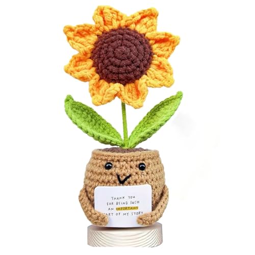 Handgefertigte positive Sonnenblumenpuppe, gehäkelt, mit Karte, emotionale inspirierende Unterstützung, Geschenke für Kollegen, Freunde, Lehrer, Schwester, Mutter (Dankeschön) von Generic