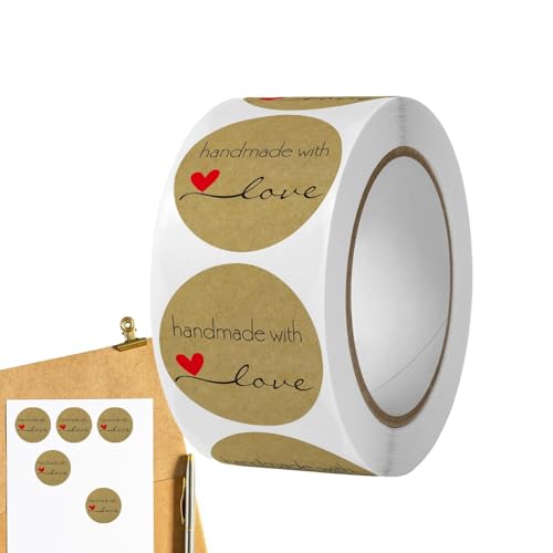 „Handmade with Love“-Aufkleber, Kraftpapier-Aufkleber zum Backen, Liebe handgemachte -Etiketten-Aufkleber, Selbstklebende runde rote Herz-Kraftaufkleberrolle für Scrapbooking, Umschlagsiegel, Bac „Handmade with Love“-Aufkleber, Kraftpapier-Aufkleber zum Backen, Liebe handgemachte -Etiketten-Aufkleber, Selbstklebende runde rote Herz-Kraftaufkleberrolle für Scrapbooking, Umschlagsiegel, Bac von Generic