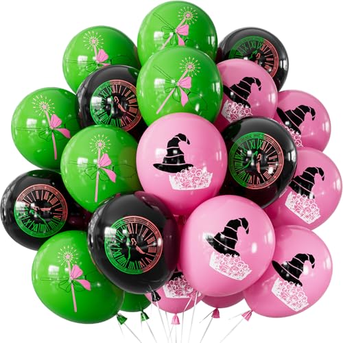 Haolongfa Wicked Luftballons Set - 12 Zoll Rosa Grün und Schwarz Luftballons mit Spellbinding Hexen Drucken, Latex Halloween Ballon für Geburtstag Cosplay Magic Party Theater Kinder Hexe Motto Party von Generic