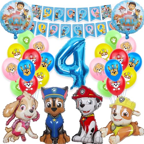 Happy Birthday Ballon, 4 Geburtstag Luftballon Party, Luftballons 4 Geburtstag Junge, 4. Geburtstag Junge Deko, Das Geburtstagsdekorationsset für Jungen Enthält Luftballons und Geburtstagsfahnen. von Generic