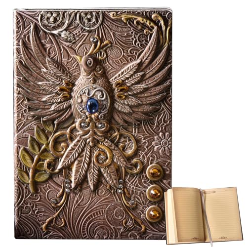 Hardcover Reise-Notizblock – Schreibjournal aus geprägtem Leder | Skizzenbuch, Reisetagebuch, goldfarbenes Stifte-Set, Notizbücher zum Schreiben, Tagebuch von Generic