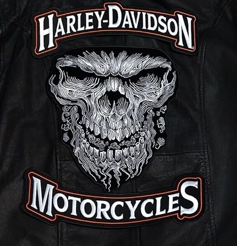 Harley Davidson Top Bottom Rocker mit 30,5 cm großem Totenkopf, 3-teiliges Rückenaufnäher von Generic