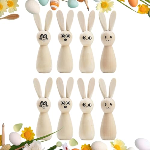 Hase In Unfertigem Holz Für Kunsthandwerk, Unvollendetes Holzkaninchen - Set Tierpuppen Von 8 | Unfinished Kaninchen Kleine Pin Pin Rauturins Figuren Graffiti Puppe Girments Für Party Painting Decora von Generic