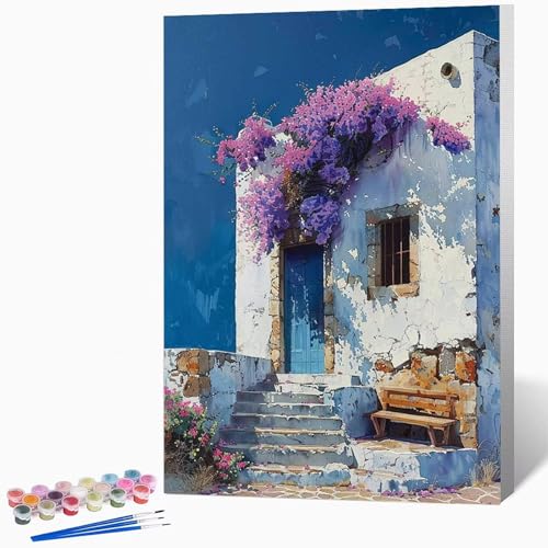 Haus Malen Nach Zahlen Erwachsene Landschaft Malen Nach Zahlen DIY Set Erwachsene 50 x 65 cm, Kreativ Handgemalt Leinwand Set Mit 3-Pinseln Und Acrylfarbe, Geschenke, Deko (Ohne Rahmen) -LKF0715GF von Generic
