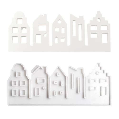 Hausform für Gips – Haus Epoxidharz Formen – 5 Mulden Haus Kerzenhalter Einsatz Silikonform Gips Desktop Ornament Epoxidharz Formen Handwerk Dekoration von Generic