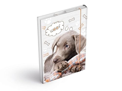 Heftbox A4 oder A5 für Kinder mit Gummizugverschluss - Heftmappe - Heftordner (Hund, A4) von Generic