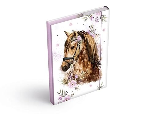 Heftbox A4 oder A5 für Kinder mit Gummizugverschluss - Heftmappe - Heftordner (Pferd, A4) von Generic