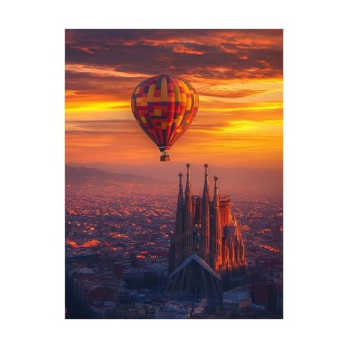 Heißluftballon Malen Nach Zahlen Erwachsene Kathedrale Sagrada Familia Malen Nach Zahlen 135 x 100 cm DIY Basteln Erwachsene Klarheit Farbe Leinwan Bilder mit Acrylfarben Set 3 Typen Pinsel 2YH-14835 von Generic