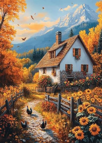 Herbst Diamond Painting Erwachsene, Diamond Painting Häuser Crystal Art Muster 5D DIY Quadratische Steine Vollbohrer Mosaik Bastelset Erwachsene für Deko Wohnzimmer, Geschenke 100 x 135 cm -bby25075B von Generic
