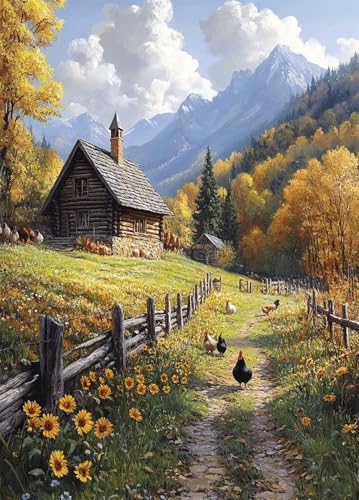Herbst Diamond Painting Erwachsene, Diamond Painting Häuser Crystal Art Muster 5D DIY Quadratische Steine Vollbohrer Mosaik Bastelset Erwachsene für Deko Wohnzimmer, Geschenke 80 x 110 cm -bby2507HV von Generic