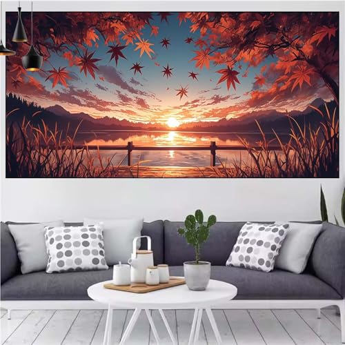 Herbst Diamond Painting xxl 100x200cm Diamond Painting Erwachsene Landschaft Diamant Malerei Set,Mosaikherstellung Malen Nach Zahlen Cross Stickerei Kunst Leinwand Malerei Kits,Gifts Frauen CN-954 von Generic