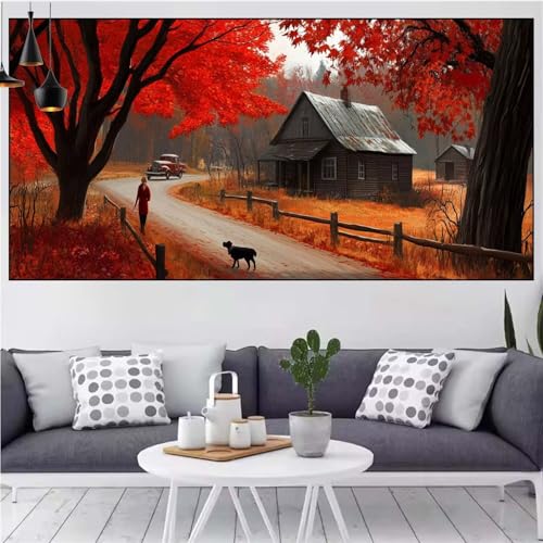 Herbst Diamond Painting xxl 90x180cm Diamond Painting Erwachsene Landschaft Diamant Malerei Set,Mosaikherstellung Malen Nach Zahlen Cross Stickerei Kunst Leinwand Malerei Kits,Gifts Frauen CN-957 von Generic