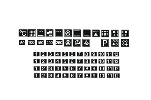 Herd Symbol Aufkleber Set für Herd Kennzeichnung Beschriftung (RPt32) (12 mm schwarzer Hintergrund und weiße Zeichen) von Generic
