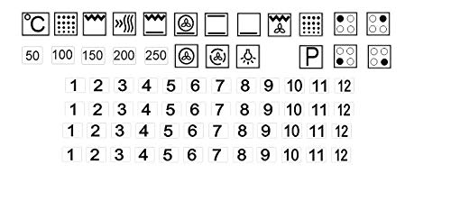 Herd Symbol Aufkleber Set für Herd Kennzeichnung Beschriftung (RPt32) (12 mm weißer Hintergrund und schwarze Zeichen) von Generic
