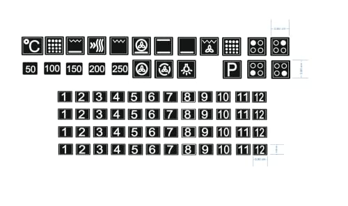 Herd Symbol Aufkleber Set für Herd Kennzeichnung Beschriftung (RPt32) (6mm schwarzer Hintergrund und weiße Zeichen) von Generic