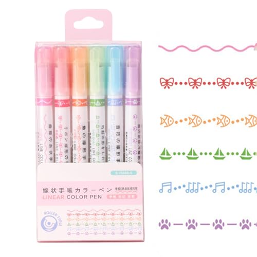 Highlighter Pen - 6 Farben Ästhetische Kurvenmarker Highlighter, Kurvenstifte Highlighters Marker | Blumenumriss Magics Border Stifte für Kartendekoration Bücher Schreiben schneller Zeichnen Highlighter Pen - 6 Farben Ästhetische Kurvenmarker Highlighter, Kurvenstifte Highlighters Marker | Blumenumriss Magics Border Stifte für Kartendekoration Bücher Schreiben schneller Zeichnen von Generic