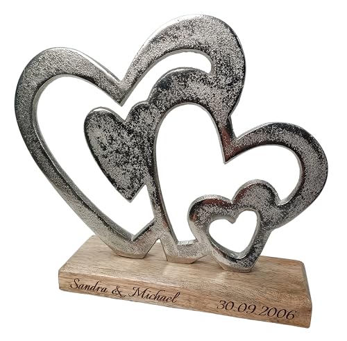 Hochzeitsgeschenk Personalisiert Brautpaar Geschenk Goldene Silberne Hochzeit Wunschtext Deko 20 x 17 cm (4-Herzen) von Generic