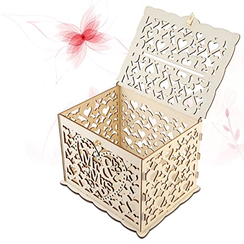 Hochzeitskartenbox, Geldkiste für Hochzeitskartenbox für Party Holz DIY Hüllkarten Geschenke Karten Schattenboxen mit Schlossschlitz für Empfang Jubiläumsabschluss Geburtstagsfeiern Partys von Generic