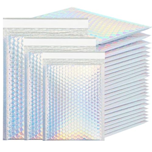 Holografische Luftpolster-Versandtaschen, selbstklebende metallische Umschläge für sicheren Versand von kleinen Gegenständen, 50 Stück von Generic
