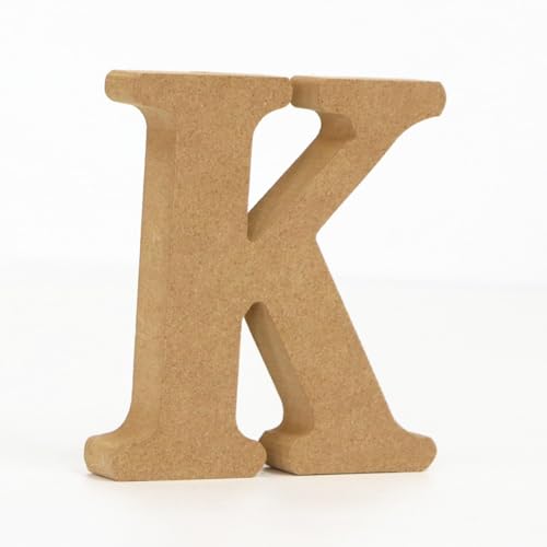 Holz Alphabet Buchstaben (A-Z), Zahlen (0-9) 10CM Ornament Großbuchstaben Holzhandwerk DIY Alphabet Kreativ Wohnzimmer Schlafzimmer Bar Party Deko (K,10 * 10 * 1.5CM) von Generic