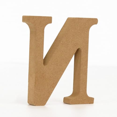 Holz Alphabet Buchstaben (A-Z), Zahlen (0-9) 10CM Ornament Großbuchstaben Holzhandwerk DIY Alphabet Kreativ Wohnzimmer Schlafzimmer Bar Party Deko (N,10 * 10 * 1.5CM) von Generic