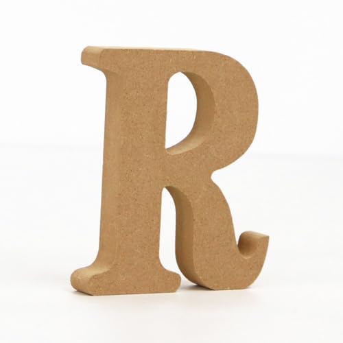 Holz Alphabet Buchstaben (A-Z), Zahlen (0-9) 10CM Ornament Großbuchstaben Holzhandwerk DIY Alphabet Kreativ Wohnzimmer Schlafzimmer Bar Party Deko (R,10 * 10 * 1.5CM) von Generic
