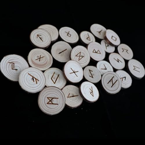 Holz-Runen-Steine, 25 Stück, Holz-Runen, mit Tasche und Runentuch, für Anfänger, professionelle Hexe von Generic
