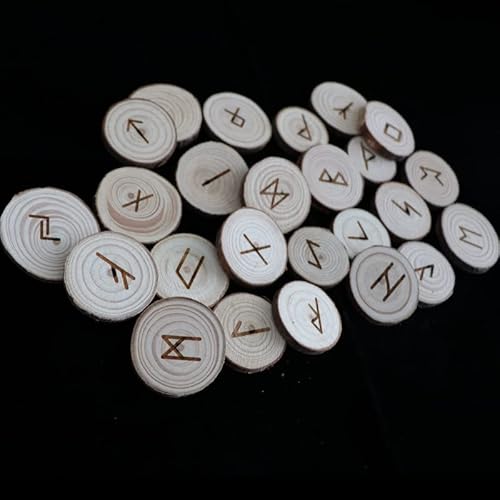 Holz-Runen-Steine, 25 Stück, Holz-Runen, mit Tasche und Runentuch, für Anfänger, professionelle Hexe Holz-Runen-Steine, 25 Stück, Holz-Runen, mit Tasche und Runentuch, für Anfänger, professionelle Hexe von Generic