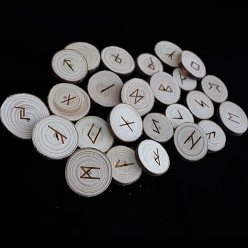 Holz-Runen-Steine, 25 Stück, Holz-Runen, mit Tasche und Runentuch, für Anfänger, professionelle Hexe von Generic