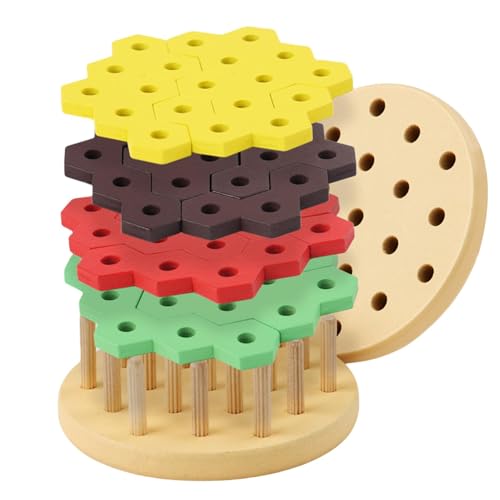 Holzbausteine, Holzgebäudespielzeug,Hamburger Building Toy Hexagonal Stapelblöcke - Bildungsspiele für Kinder im Gehirn Teaser für Kleinkind Holzbausteine, Holzgebäudespielzeug,Hamburger Building Toy Hexagonal Stapelblöcke - Bildungsspiele für Kinder im Gehirn Teaser für Kleinkind von Generic