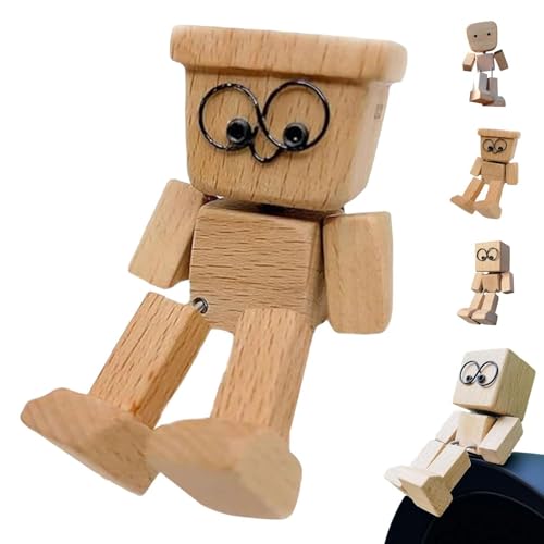 Holzfigur mit Wackelbewegung, handgefertigte Actionfigur Shaker Man, charmante kleine Holzfiguren mit 12 magnetischen Gesichtern, Autoarmaturenbrett-Dekoration (C-mit Magnet) von Generic