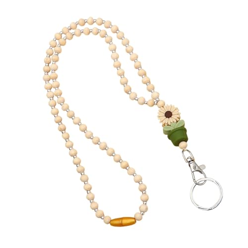 Holzperlen-Lanyards für Frauen, Perlen-Umhängebänder für Ausweise, Ausweishalter, Blumenausweis, Schlüssel, Brillenketten, Boho-Holzperlen-Lanyards für F von Generic