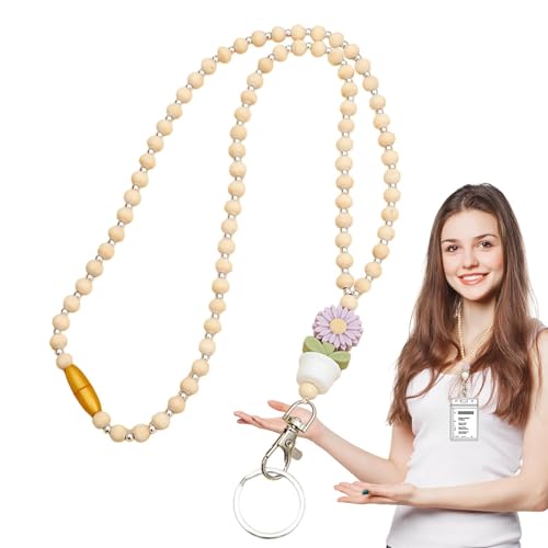 Holzperlen-Leine für Frauen, Perlen-Lanyards für ID-Buttons | Lehrer-Leine für Schlüssel, entzückende abnehmbare Schnur für Boho-Ausweise für Mitarbeiter und L von Generic