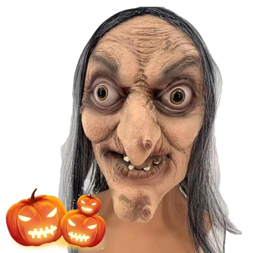 Horror Witch Head - Halloween Latex, gruselige Kopfbedeckung | Realistische Hexenkostüm-Unterstützung für Tanzpartys, Zauberbars, Streiche, Aufführungen, Themenveranstaltungen von Generic