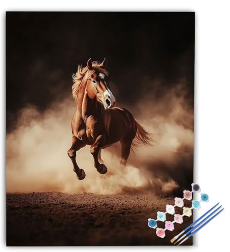 Horse Malen Nach Zahlen Erwachsene Landschaft Malen Nach Zahlen, DIY Ölgemälde Leinwand Malset mit Pinsel und Acrylfarben Kreativ Set für Erwachsene zur Home Deko Geschenk 40x50cm Ohne Rahmen dP-1353 von Generic