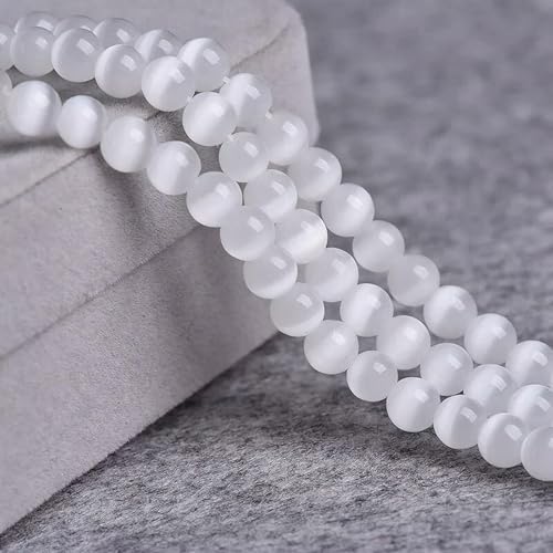 Hübsche 8 mm weiße mexikanische Opal-Katzenauge-Edelstein-Runde lose Perlen 15" von Generic