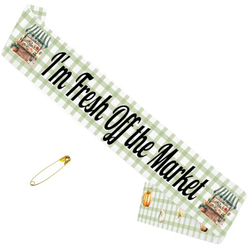 "I'm Fresh Off the Market" Schärpe für Braut – verstellbare Satin-Brautduschschärpe, Bauernmarktthema, Junggesellinnenabschied, Verlobungs-Party-Dekorationen für Frauen und Mädchen "I'm Fresh Off the Market" Schärpe für Braut – verstellbare Satin-Brautduschschärpe, Bauernmarktthema, Junggesellinnenabschied, Verlobungs-Party-Dekorationen für Frauen und Mädchen von Generic