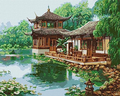 IDEYKA Malen nach Zahlen Chinesisches Haus Sergiy Lobach 40x50 Landschaft mit Holzrahmen von Generic