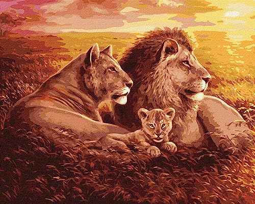 IDEYKA Malen nach Zahlen Löwenfamilie Sergiy Lobach 40x50 Tiere mit Holzrahmen von Generic
